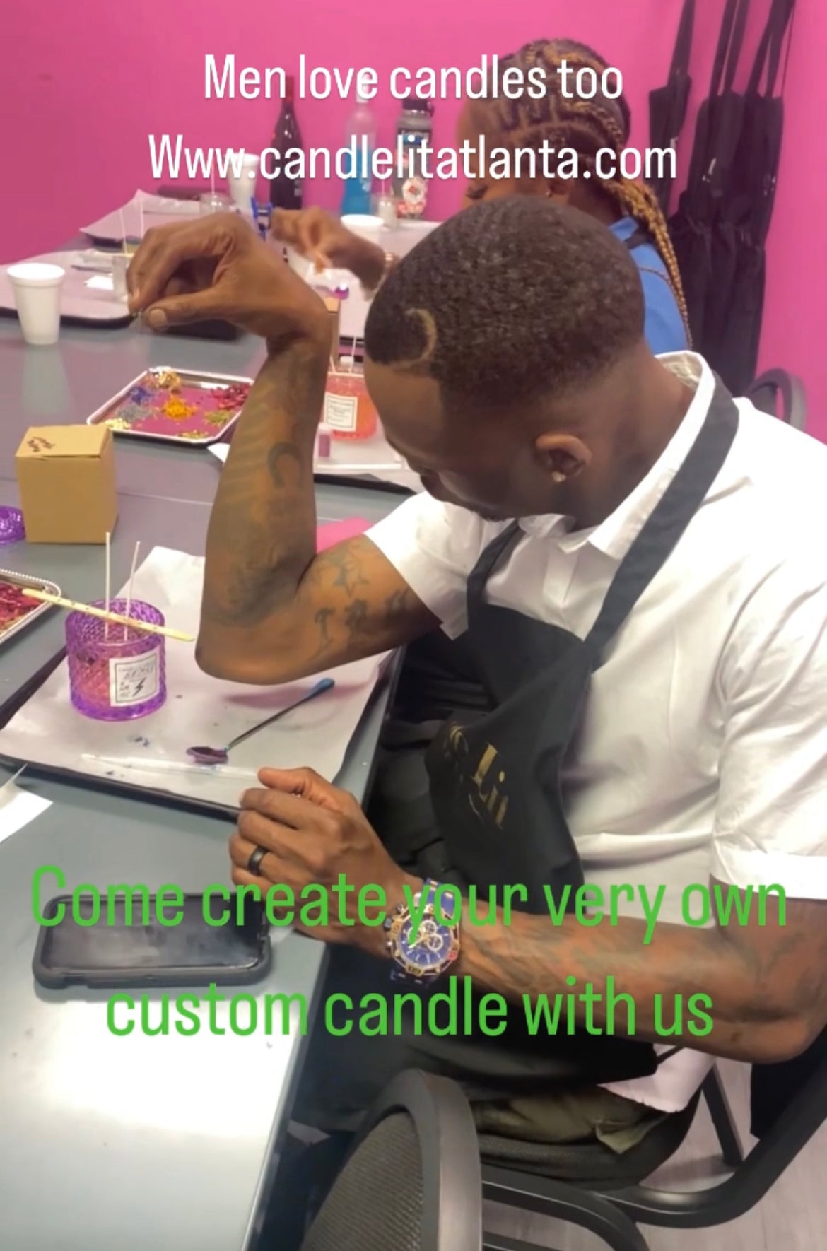 THE LIT EXPERIENCE – Candle-Making Class (40-60 mins)
A fun and interactive candle-making session where you can unleash your creativity, customize your scent, and craft a unique candle to take home. Perfect for any occasion!